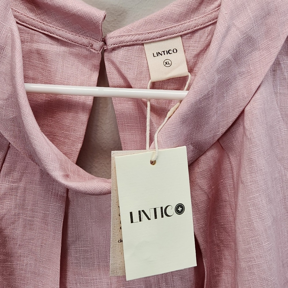 Lintico 100% Linen Sleeveless Pleated High Neck Split Back Blouse Pink XL NEW - Picture 3 of 8